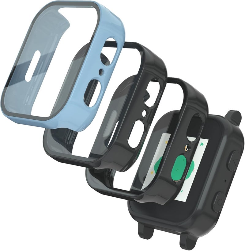 SimpleThings Compatible with Gabb Watch 3 Screen Protector, 3Pack HD Clear Tempered Glass Screen Protector & Hard PC Protective Bumper for Boys Girls (Black+Black+Blue) - Image 1